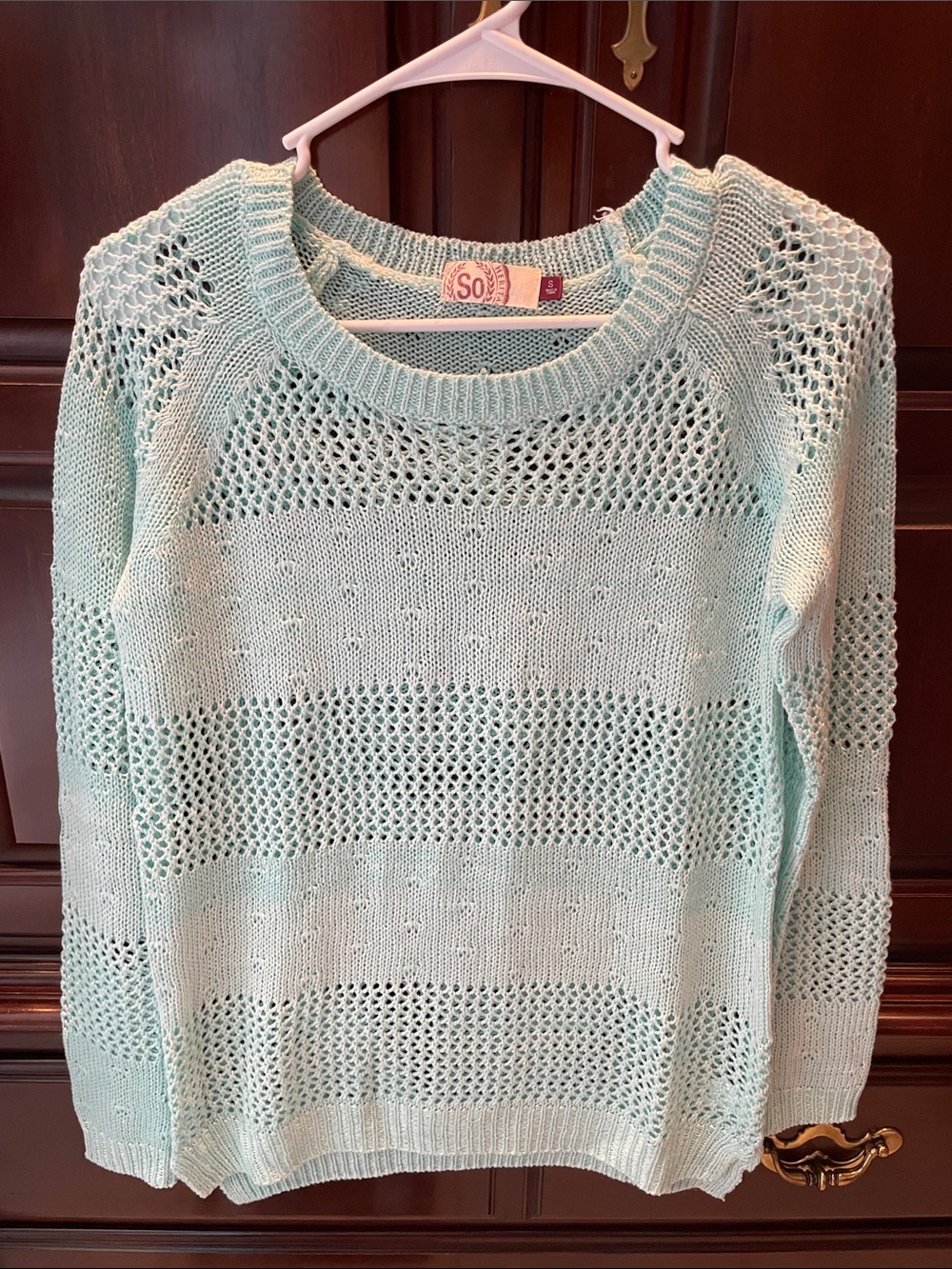 SO Mint Open-Knit Crewneck Sweater